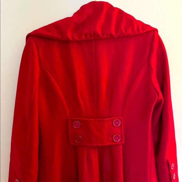 Express Red Women's Coat A Line Wool blend Small Knee Length Fit n Flare Small - Picture 3 of 9